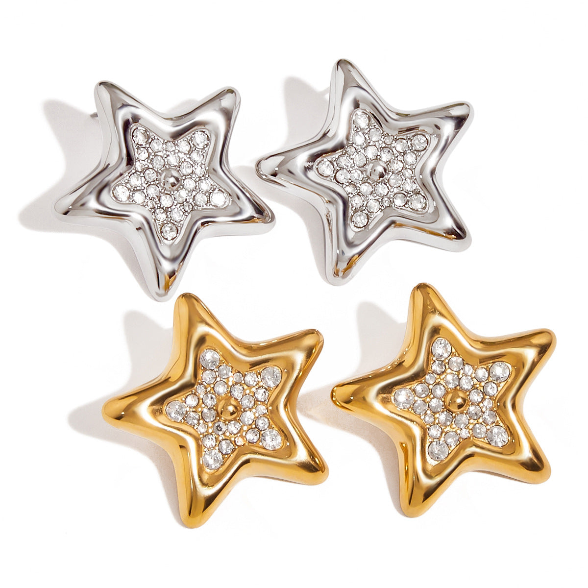 Pendientes Geométricos de Acero Inoxidable con Incrustaciones de Diamantes de Imitación para Mujer, Joyería de Moda Hipoalergénica de Acero Titanio Plateado