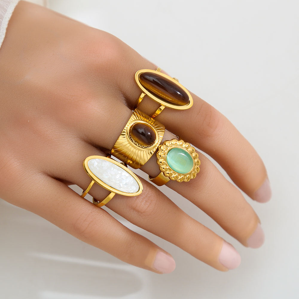 Anello Regolabile Minimalista Geometrico in Acciaio Inossidabile Placcato Oro per Uomo e Donna