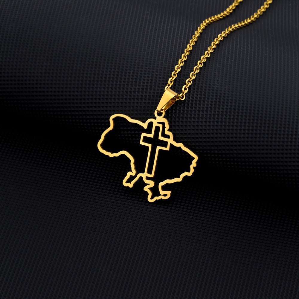 Collana con ciondolo geometrico etnico vintage da donna in acciaio inossidabile e titanio con finitura placcata, catena a O