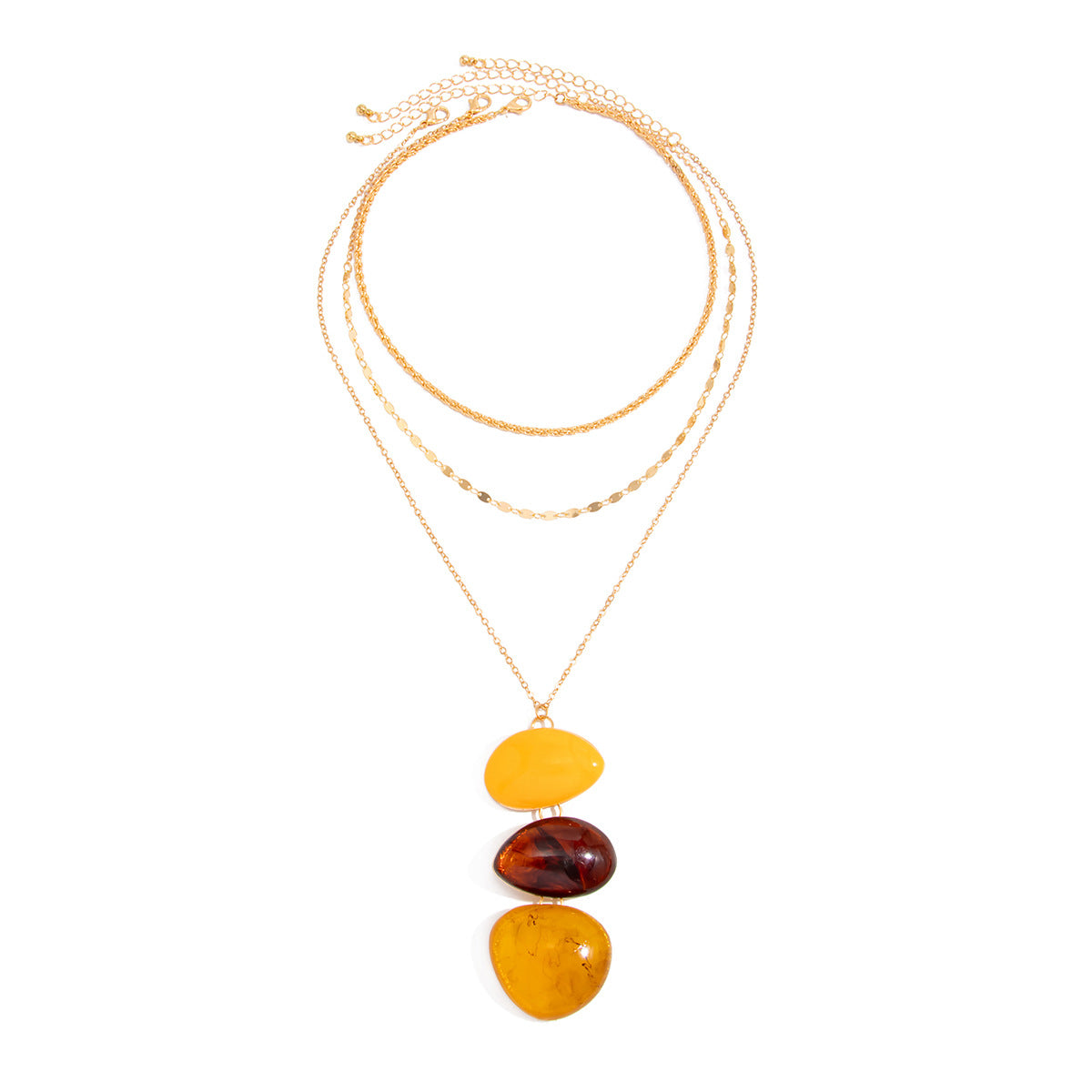Elegant Geometric Square Resin Gemstone Pendant Necklace Plated Alloy Layered Cable Chain for Women