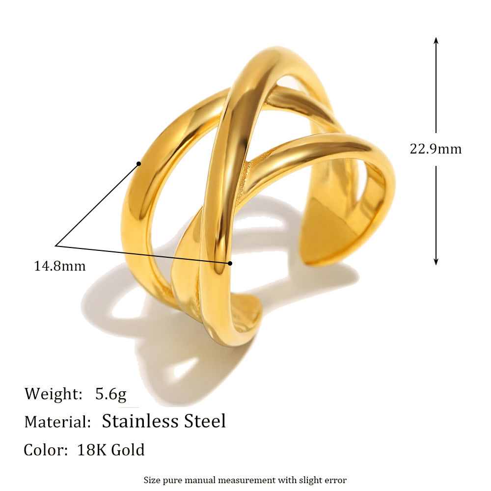 Vintage-Inspired Geometric Stainless Steel Ring with 18K Gold Plating for Women