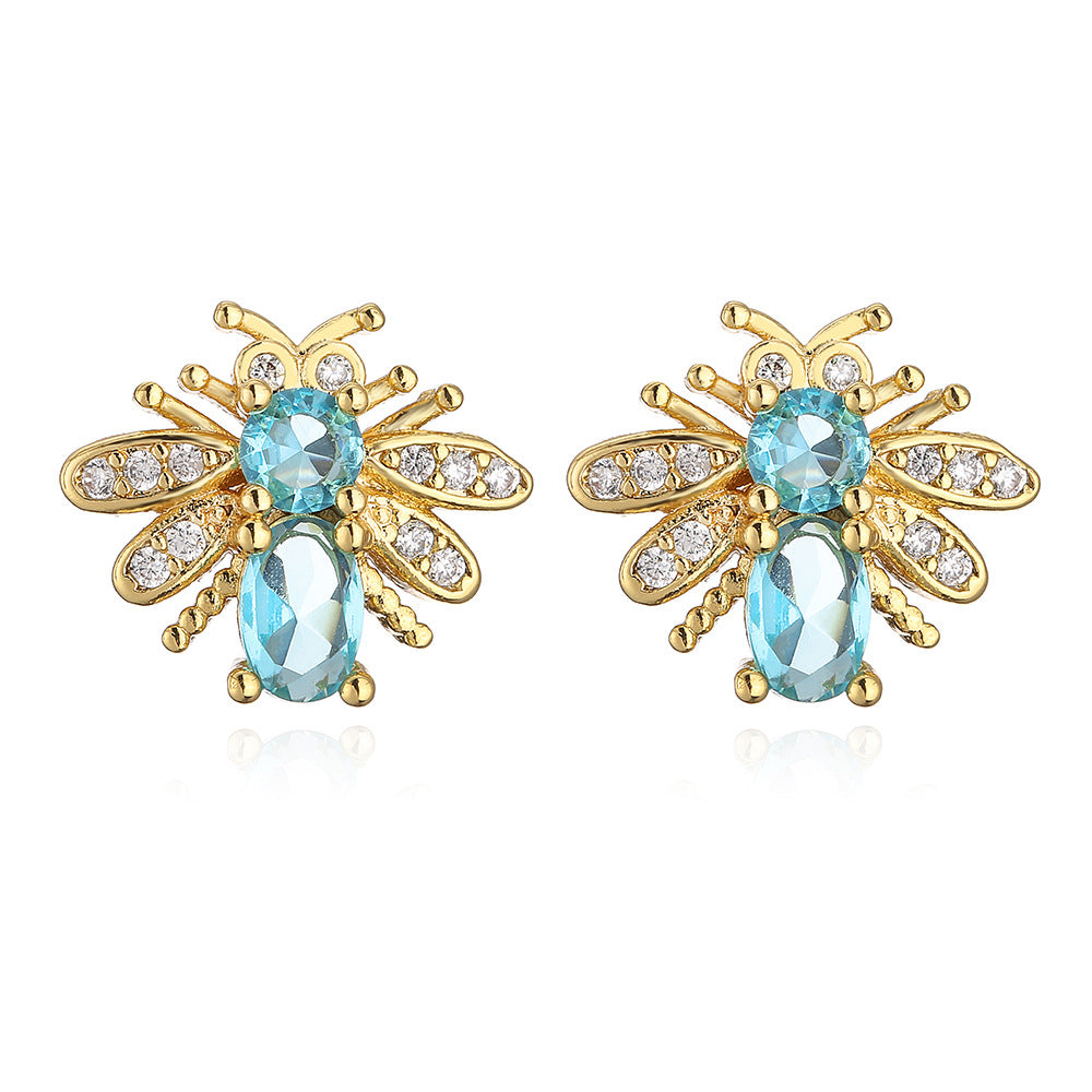 Orecchini Minimalisti a Forma di Ape in Rame Placcato Oro con Zirconia Micro-Pave da Donna
