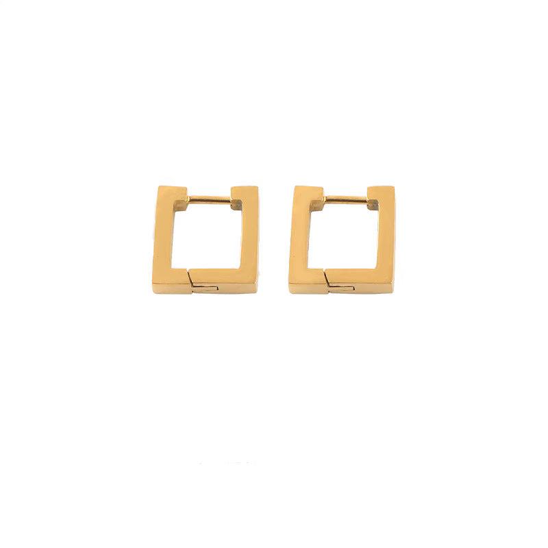Orecchini a perno geometrici minimalisti in acciaio inossidabile placcato oro con quadrati e rettangoli, per donna, con estetica "fredda" e look raffinato