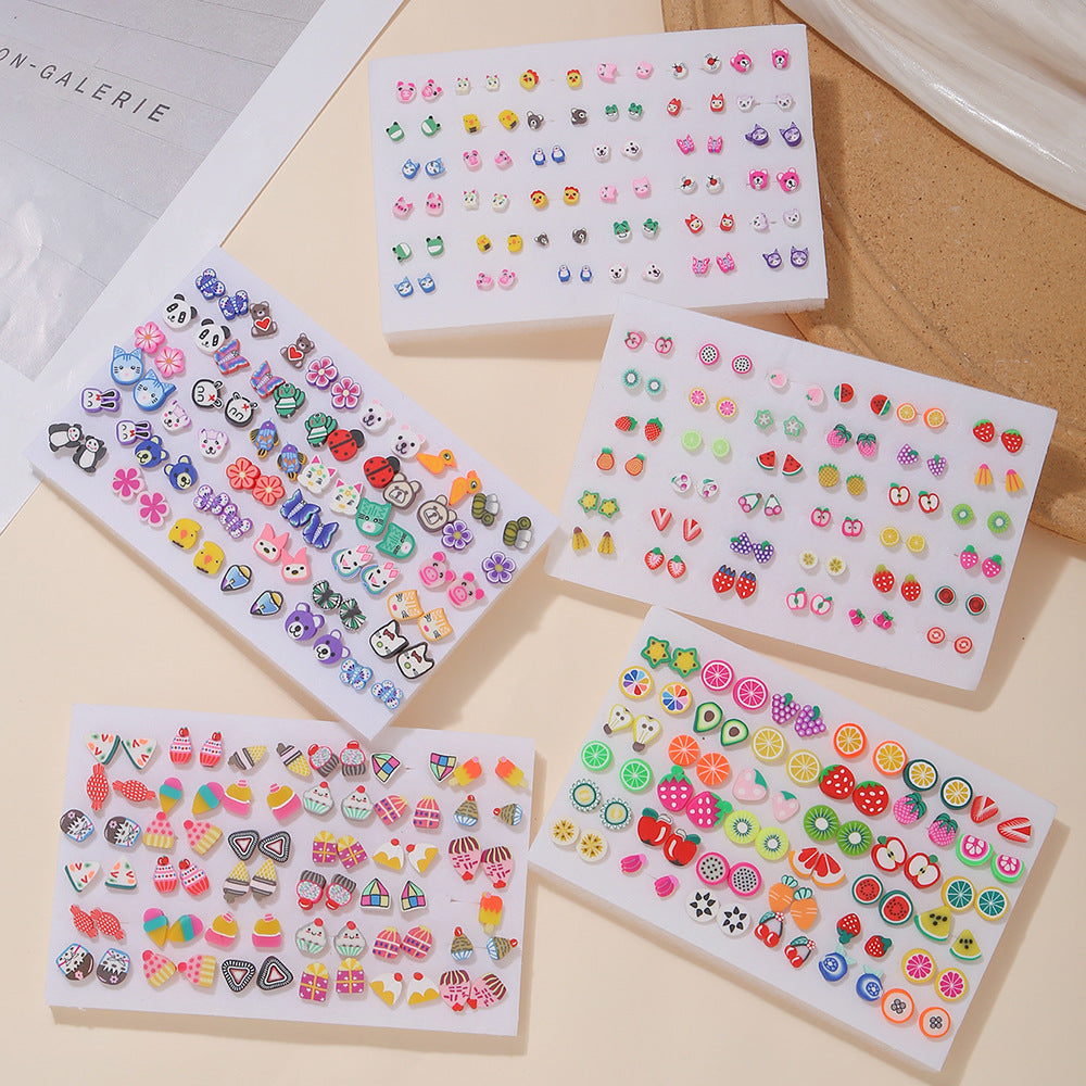 Geometric Resin Stud Earrings Set with Rhinestone Inlay Featuring Floral Animal and Letter Designs for Women