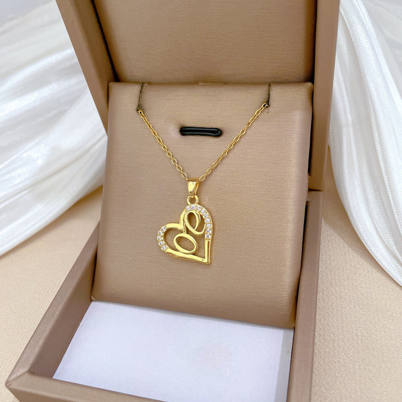 Collana con Pendente a Cuore Vuoto Minimalista per Donna e Uomo in Acciaio Inossidabile con Strass su Catena Delicata