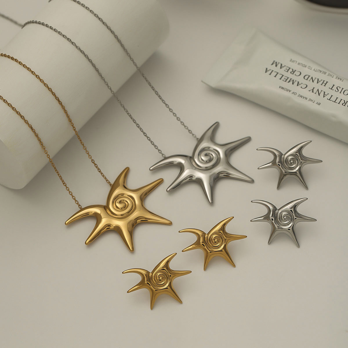 Elegant Geometric Titanium Steel Pendant Stainless Steel Plated Necklace and Earring Set for Women