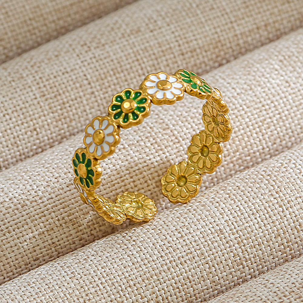 Anillo de acero de titanio con forma de U, estilo punk, chapado en oro de 18 quilates y detalles de microincrustaciones de piedra de lava ovalada