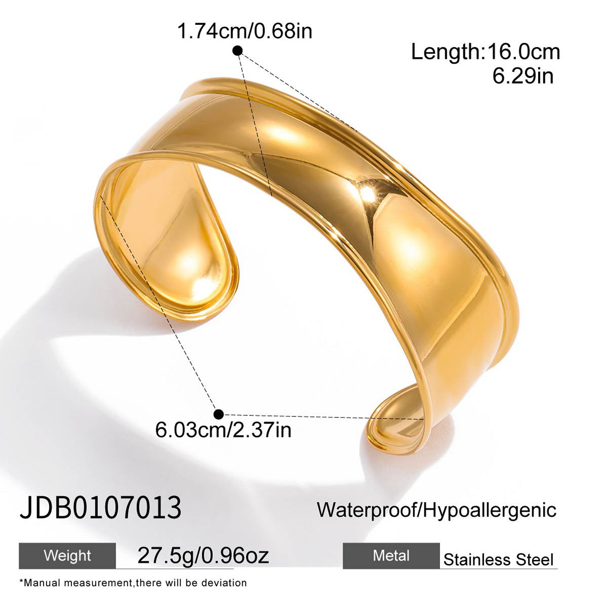 Bracciale Rigido Aperto Minimalista Geometrico in Acciaio al Titanio con Placcatura in Oro 18K da Donna