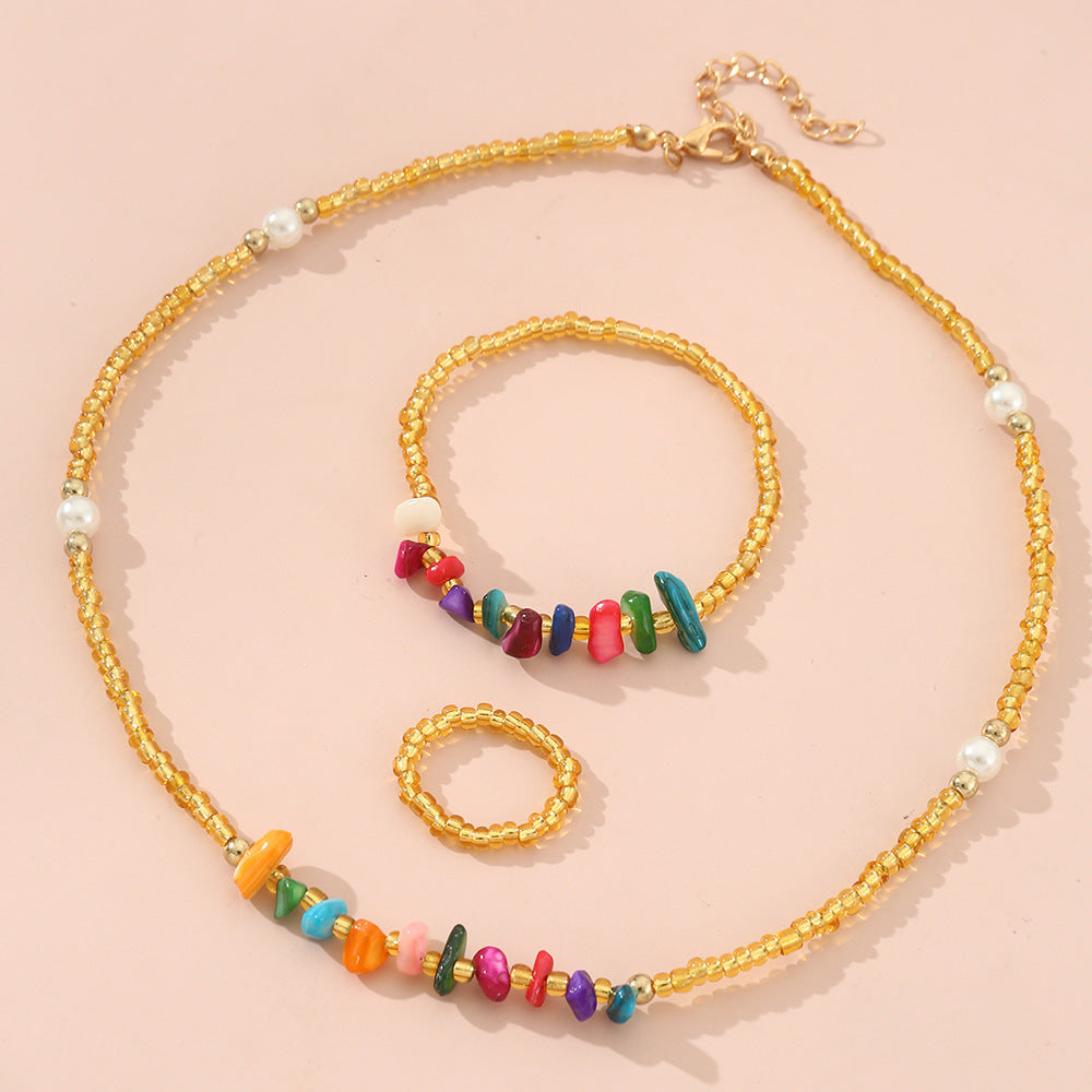 Set collana con catena in turchese e perline stile bohémien con bracciale e anello per bambini