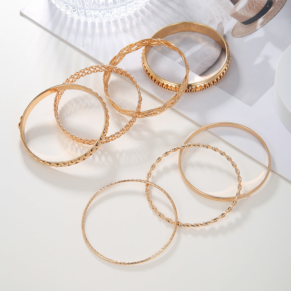 Geometric Round Plated Alloy Multi-Layer Bracelet Set