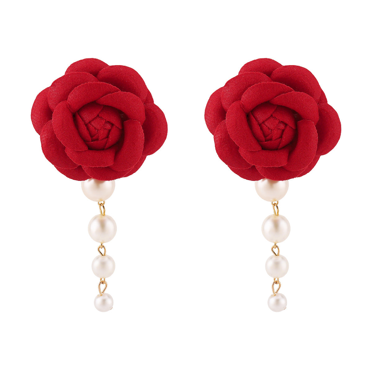 Dulces pendientes de gota con perlas y flores de tela de moda minimalista de verano para mujer