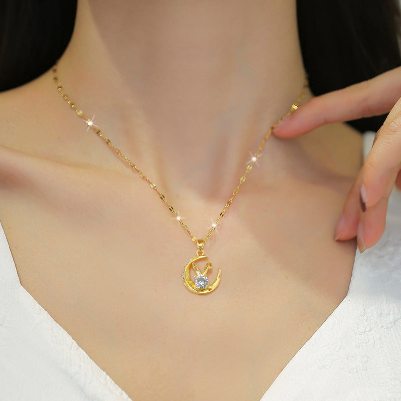 Collana con Pendente Coniglio Minimalista in Acciaio Inossidabile con Design Circolare Geometrico per Donna e Uomo