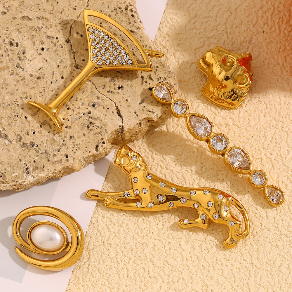 Broche de perlas con forma de concha, chapado en oro de 18 quilates, de acero inoxidable geométrico minimalista
