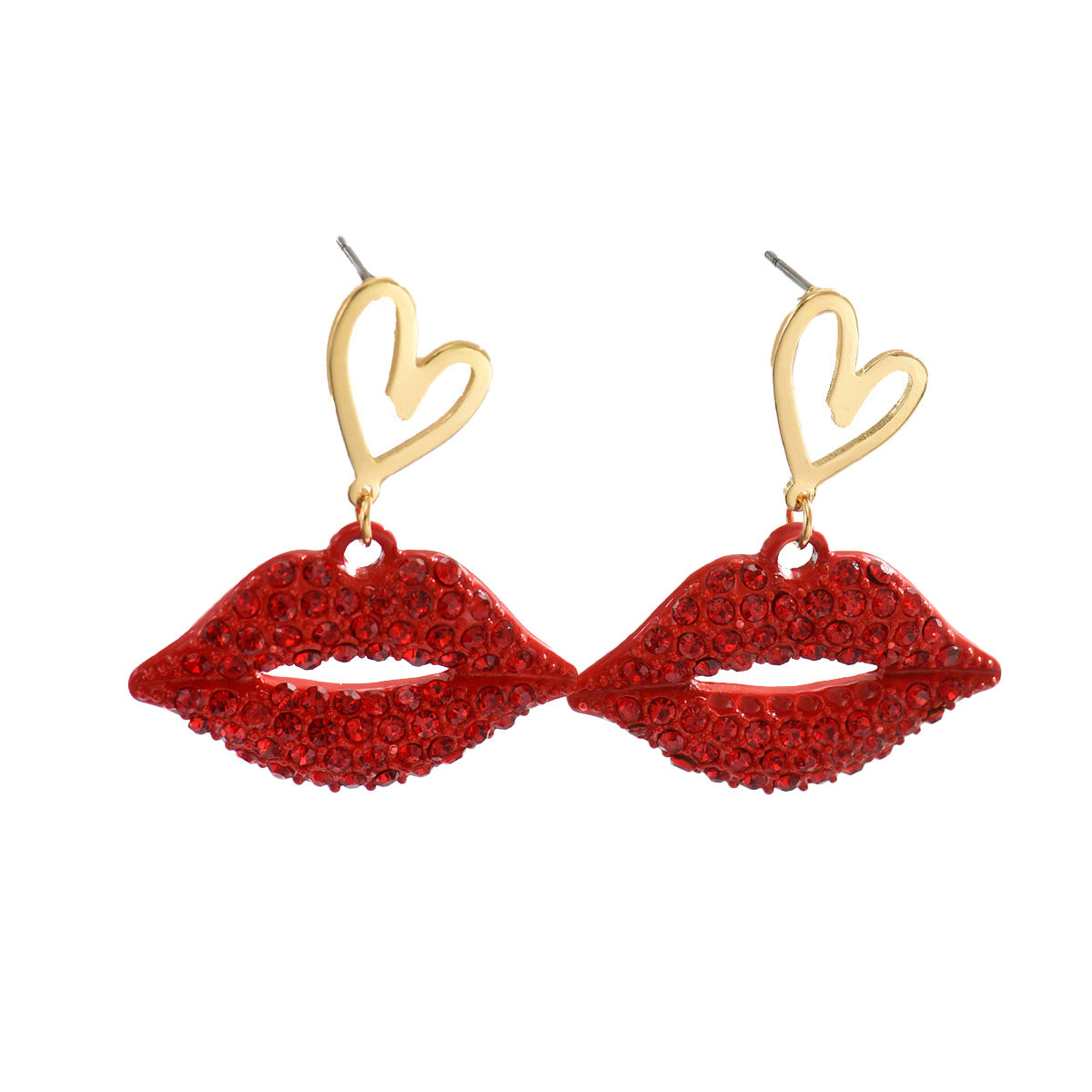 Pendientes de Aleación con Forma de Labios y Pedrería, Diseño Geométrico y Estilo Elegante y Versátil para Mujer