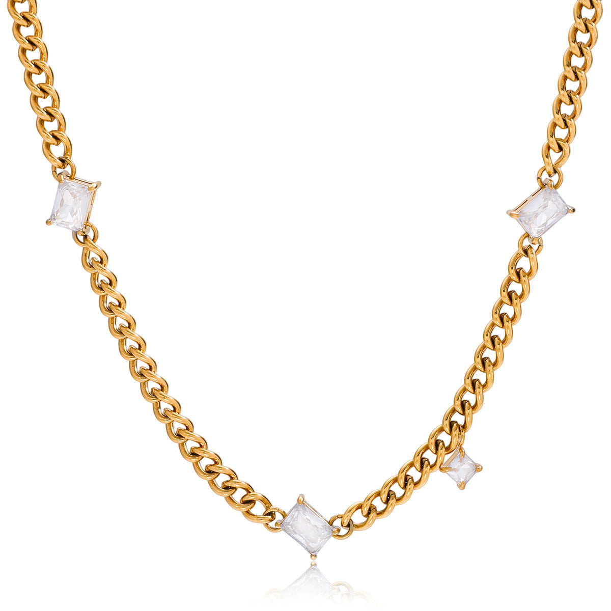 Collana con ciondolo geometrico in acciaio al titanio con intarsio di strass su catena in acciaio inossidabile da donna