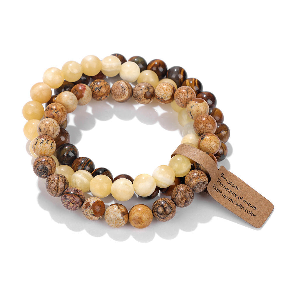 Elegant Geometric Round Agate Beaded Stretch Bracelet Set Unisex