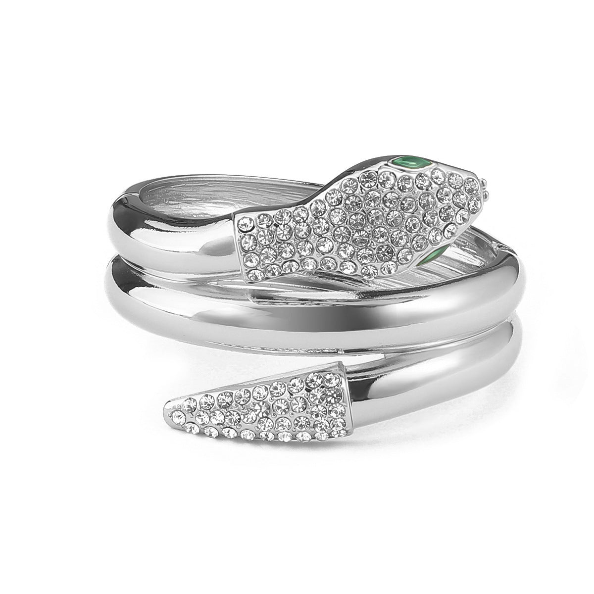 Bracciale rigido geometrico irregolare dolce e grintoso con base in lega galvanizzata, catena a serpente intarsiata di perle, design con apertura elastica