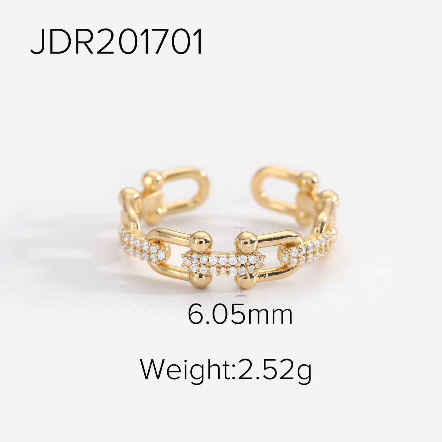 Fashion Vintage 18K Gold Plated Copper Geometric Round Zircon Open Ring for Women