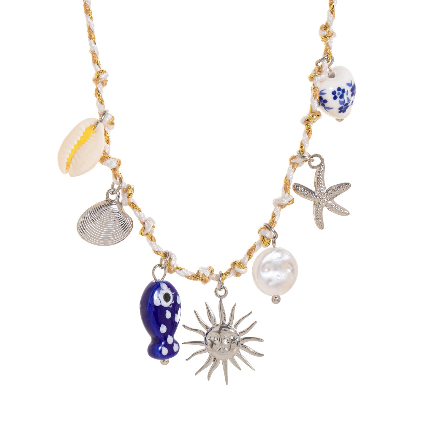Minimalist Star Pearl Heart Pendant Necklace in Titanium Steel with Plated Finish on Colorful Dopamine Cord