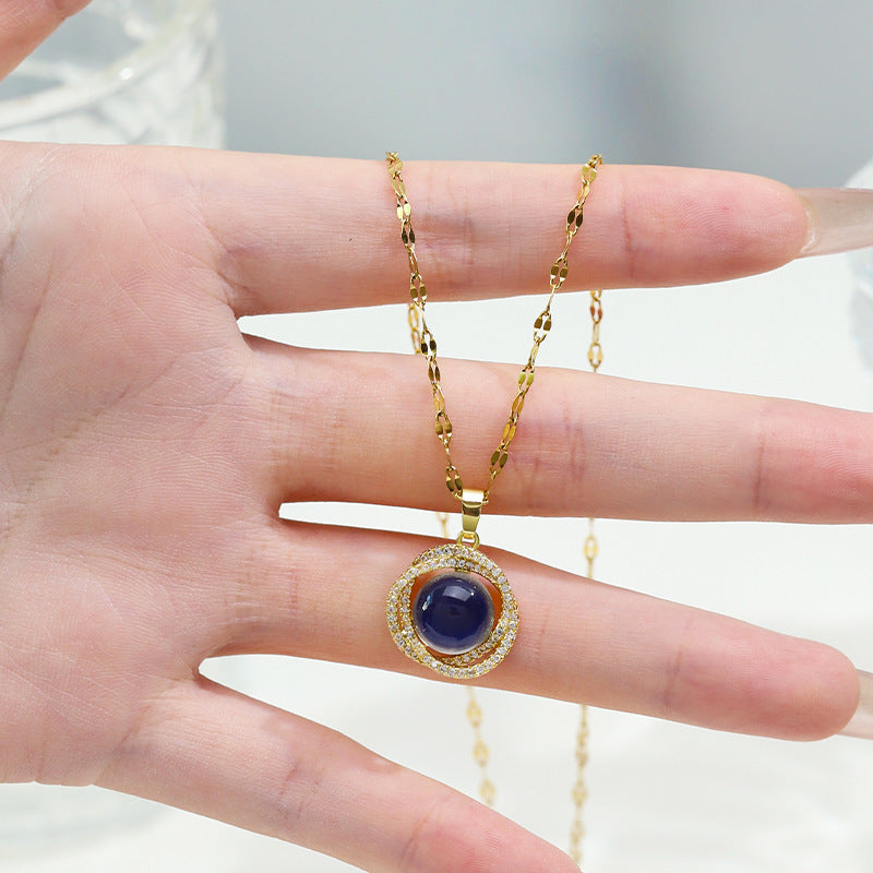 Original Design Floral Nest Pendant Necklace in Titanium Steel with Gold Plating, Color-Changing Temperature-Sensitive Starry Sky Dreamy Charm on O-Chain