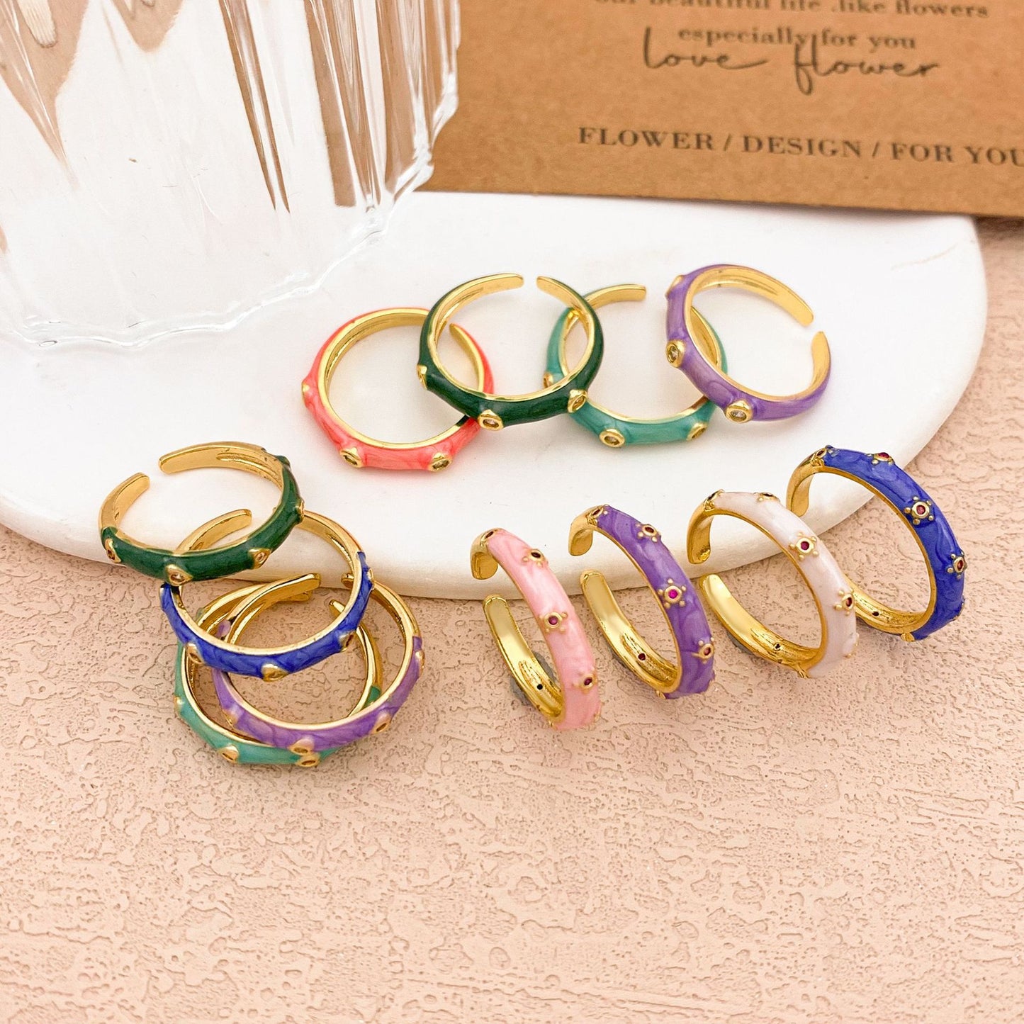 Sweet Polka Dot Round Oval Alloy Drip Oil Plated Ring for Women
