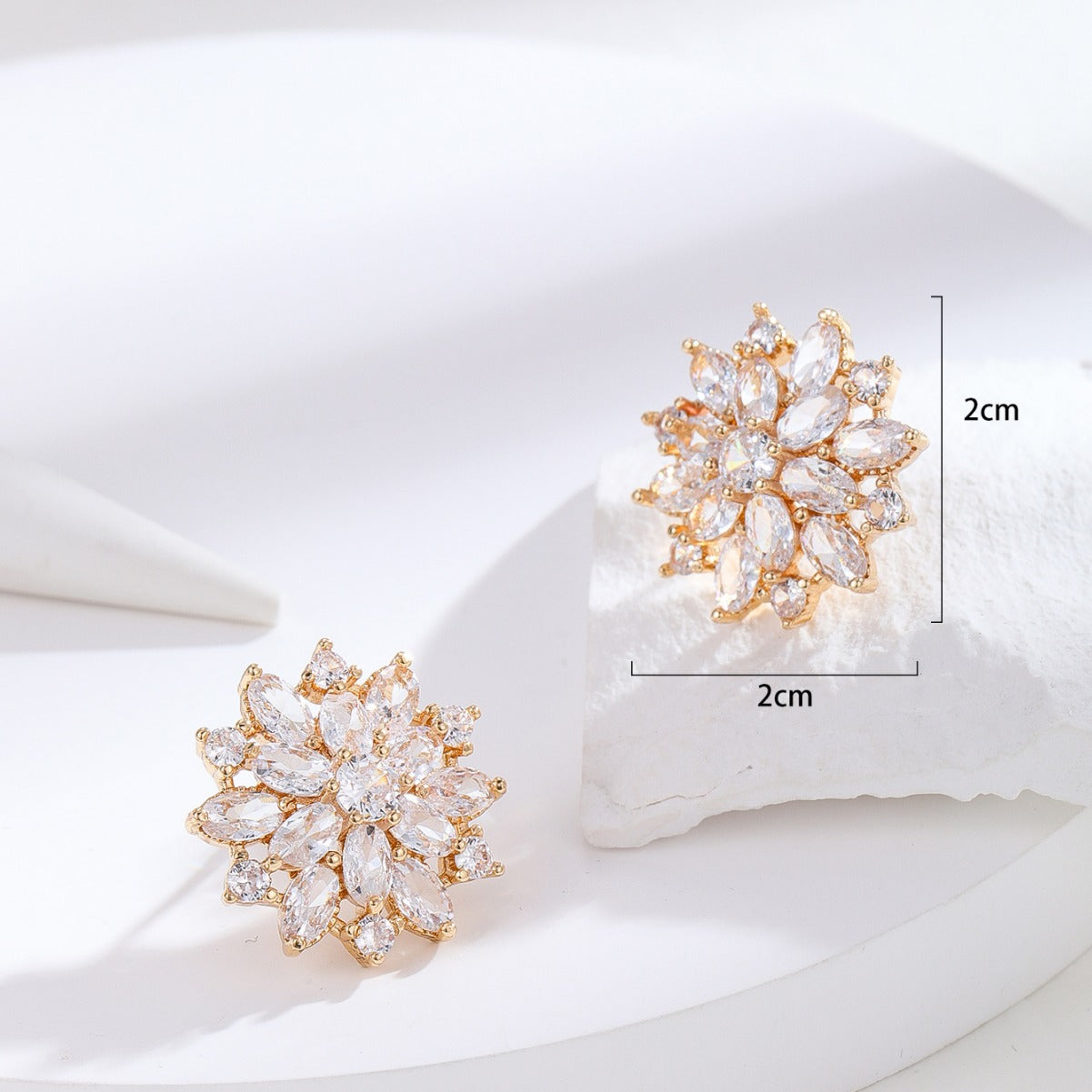 Minimalist Snowflake Earrings for Women with Zircon Inlay in Geometric Star and Diamond Shapes, Copper Base with Stainless Steel Posts