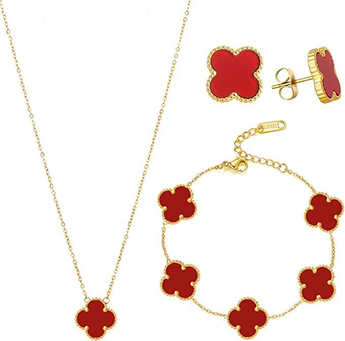 Pulsera minimalista de acero de titanio con forma de trébol e incrustaciones de nácar para mujer