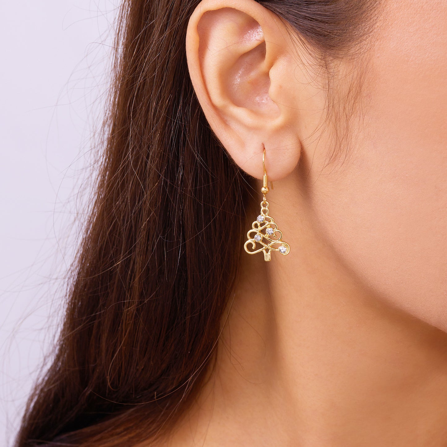 Pendientes minimalistas de árbol de Navidad con pedrería calada para mujer, joyería de moda para las fiestas