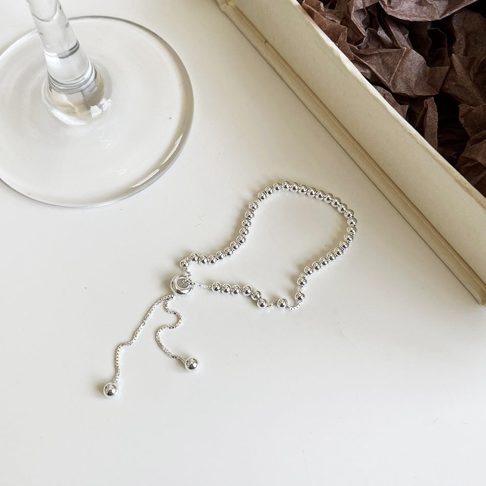 Adjustable 925 Sterling Silver Round Bead Ball Chain Bracelet for Women