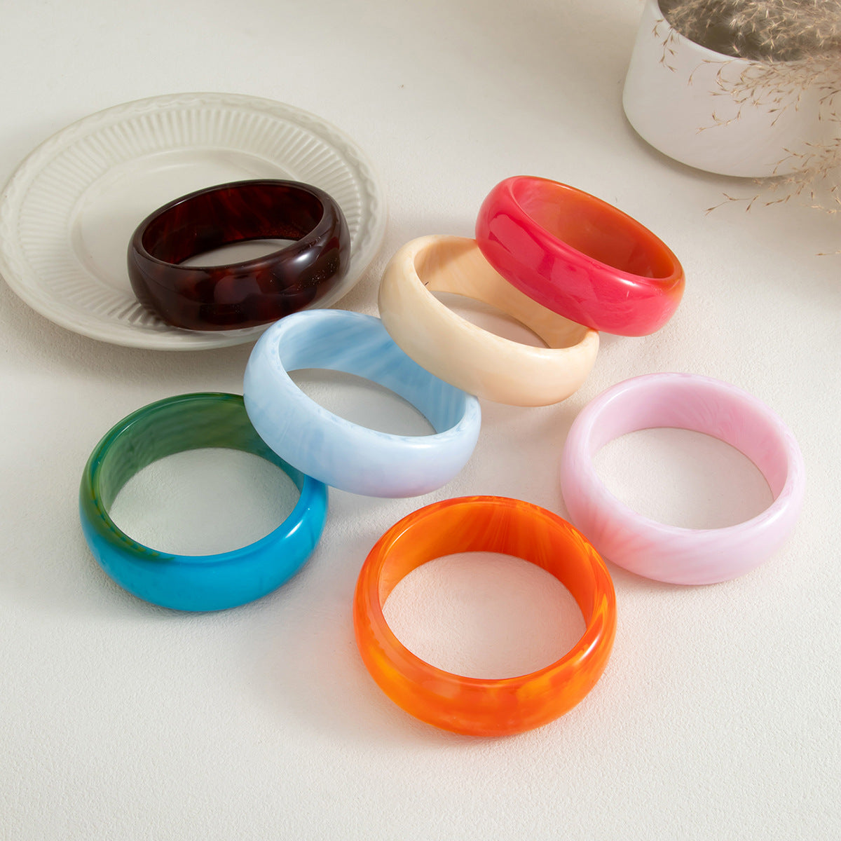 Sweet Gradient Geometric Round Resin Bangle Bracelet