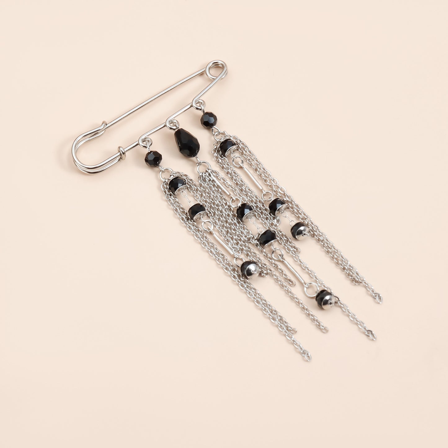 Fashion Geometric Black Crystal Tassel Brooch for Women Elegant Alloy Plated Pin Accessory