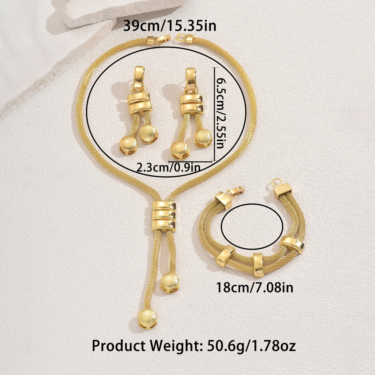 Set di gioielli da donna alla moda placcato oro 18K con motivo geometrico, collana con nappe e orecchini