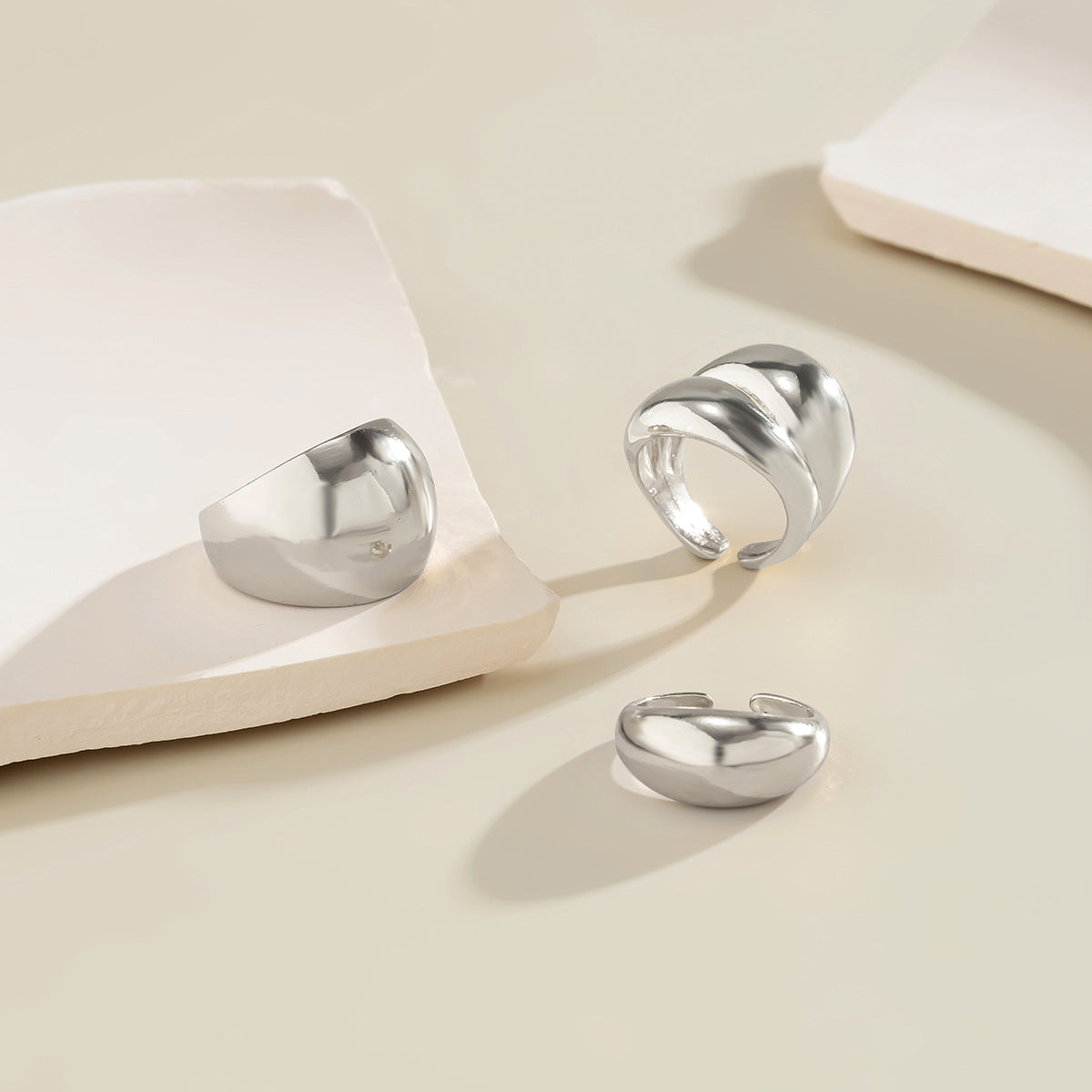 Geometric Plated Zinc Alloy Ring Set for Women