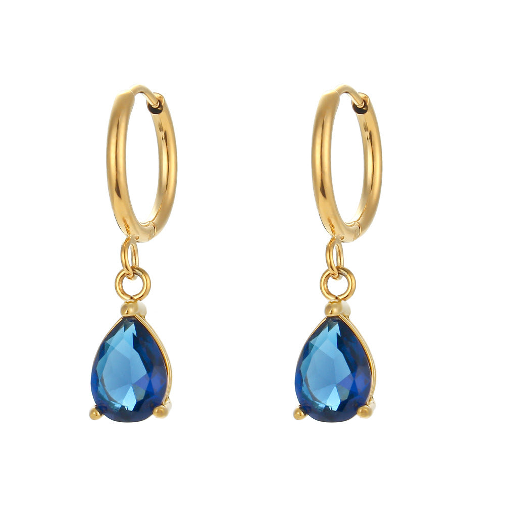 Pendientes geométricos de acero inoxidable a la moda con chapado en oro de 18 quilates y detalles de circonita en forma de lágrima para mujer