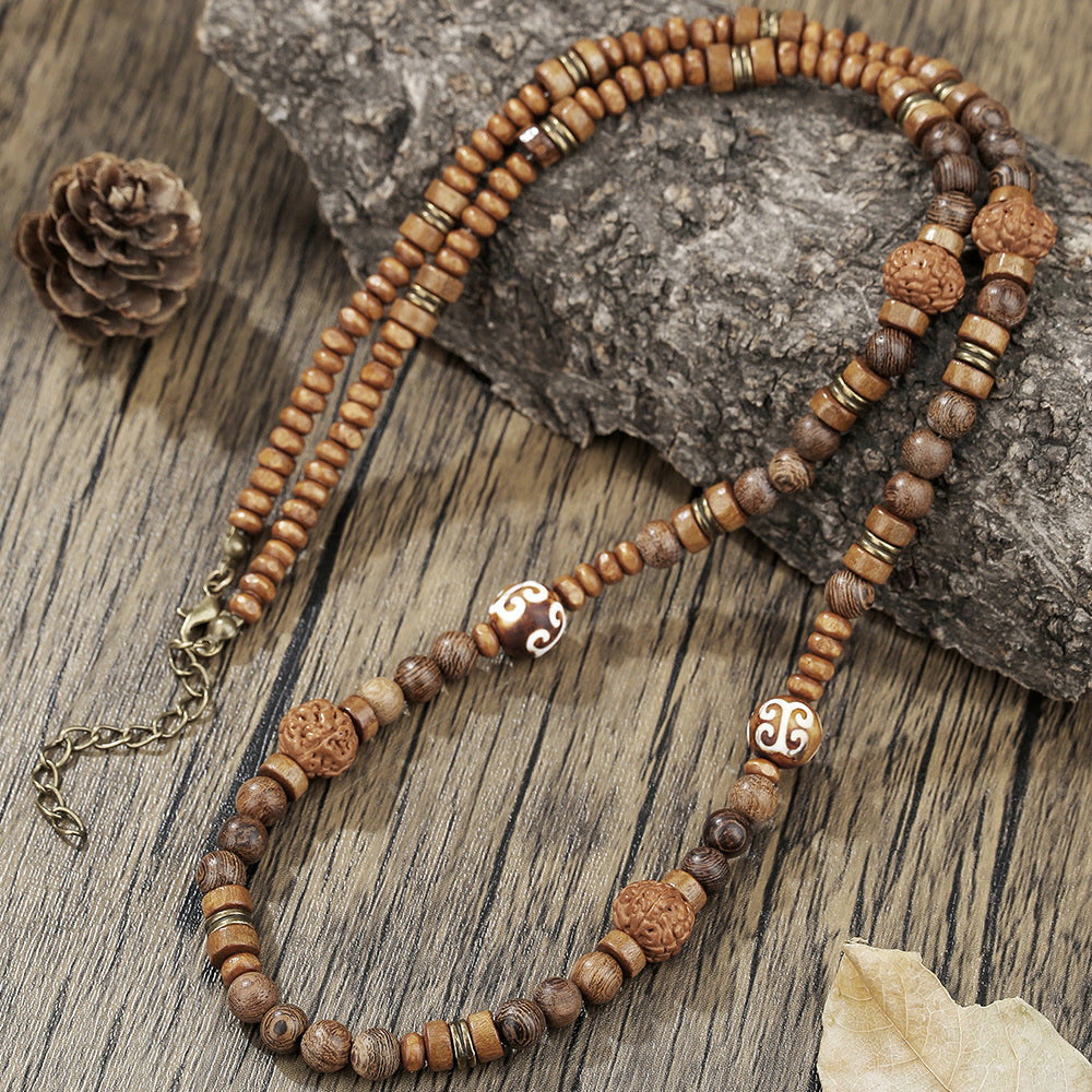Hip-hop Geometric Round Agate Beaded Necklace with Cubic Zirconia Pendant for Unisex