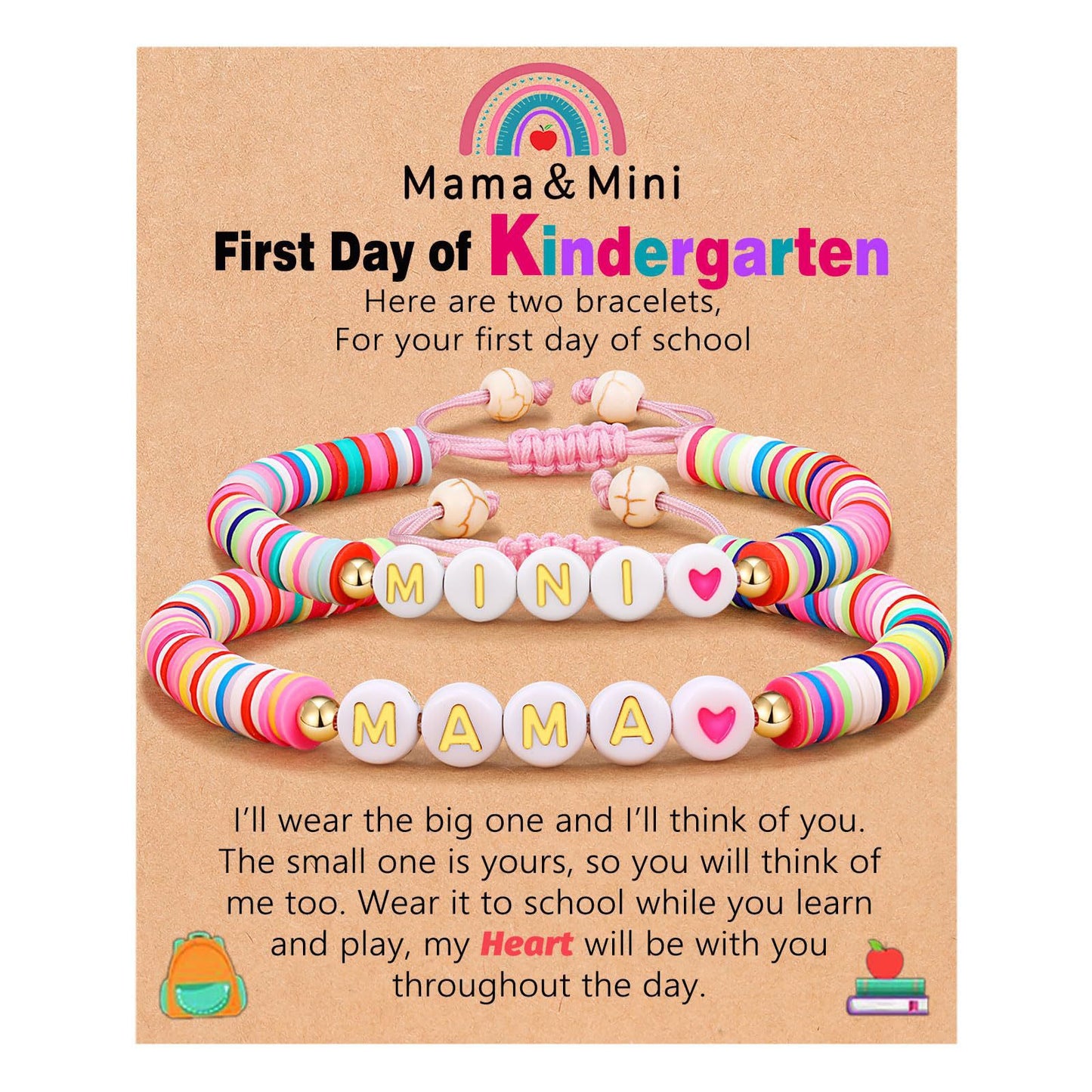 Sweet Geometric Heart Letter Resin Bracelet Set for Kids First Day of School Gift
