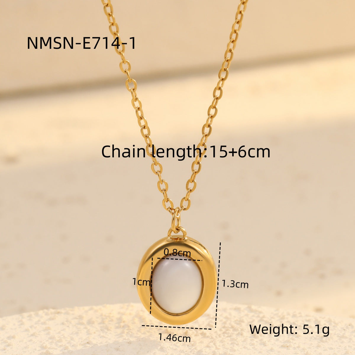 Set Collana e Bracciale in Acciaio Inox con Ciondolo Ovale Minimalista in Abalone Bianco e Finitura Elettroplaccata