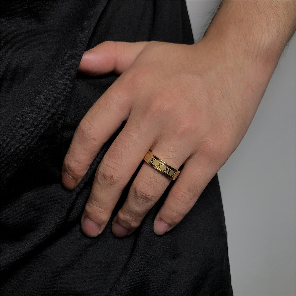 Hip-hop Punk Geometric Plated Stainless Steel Ring with Number Design for Unisex