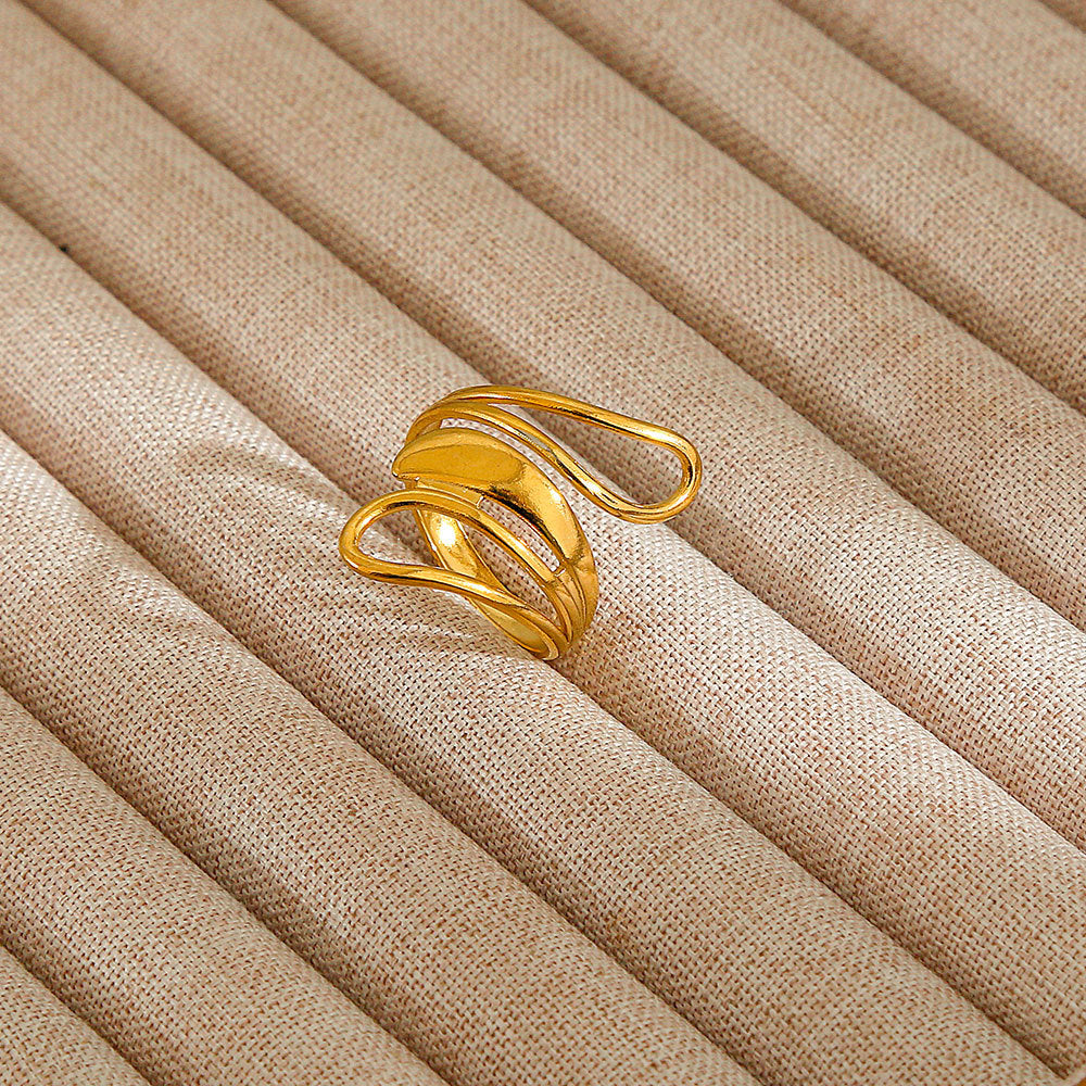 Minimalist Geometric Flower-Shaped Titanium Steel Ring with Plating Finish for Women, Adjustable Open Band Fashion Ring
