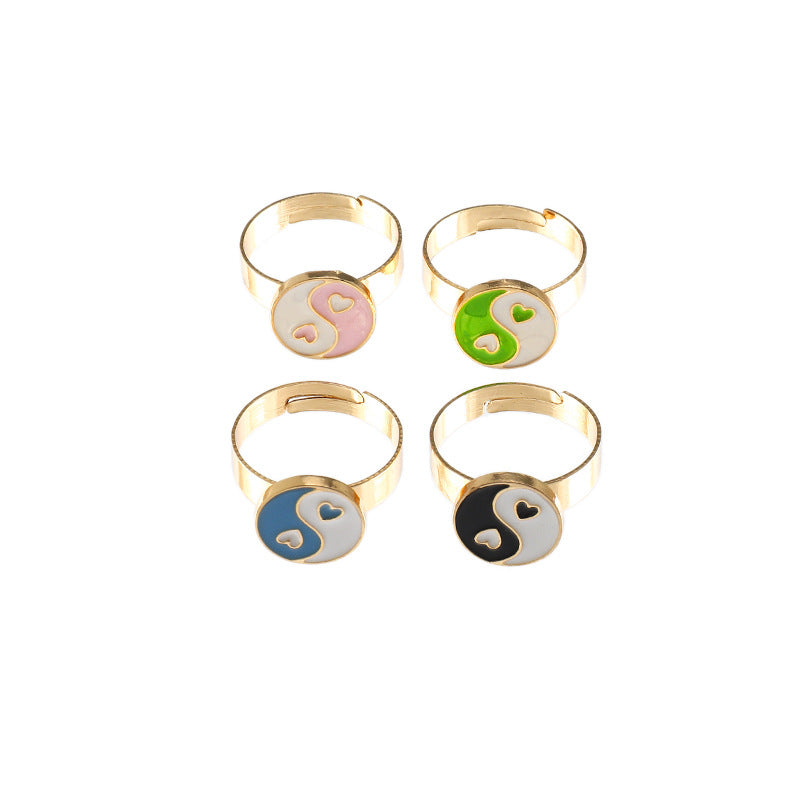 Anillo minimalista de aleación Yin Yang Bagua para niños y niñas de 6 a 10 años con acabado esmaltado