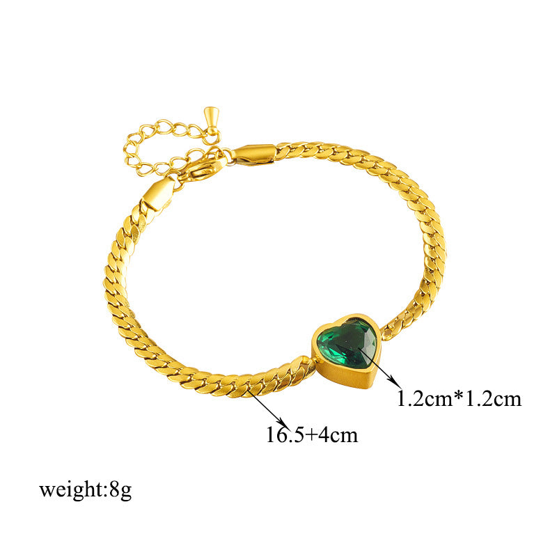 Bracciale da donna in acciaio inossidabile intrecciato a forma di cuore con strass, stile minimalista vintage