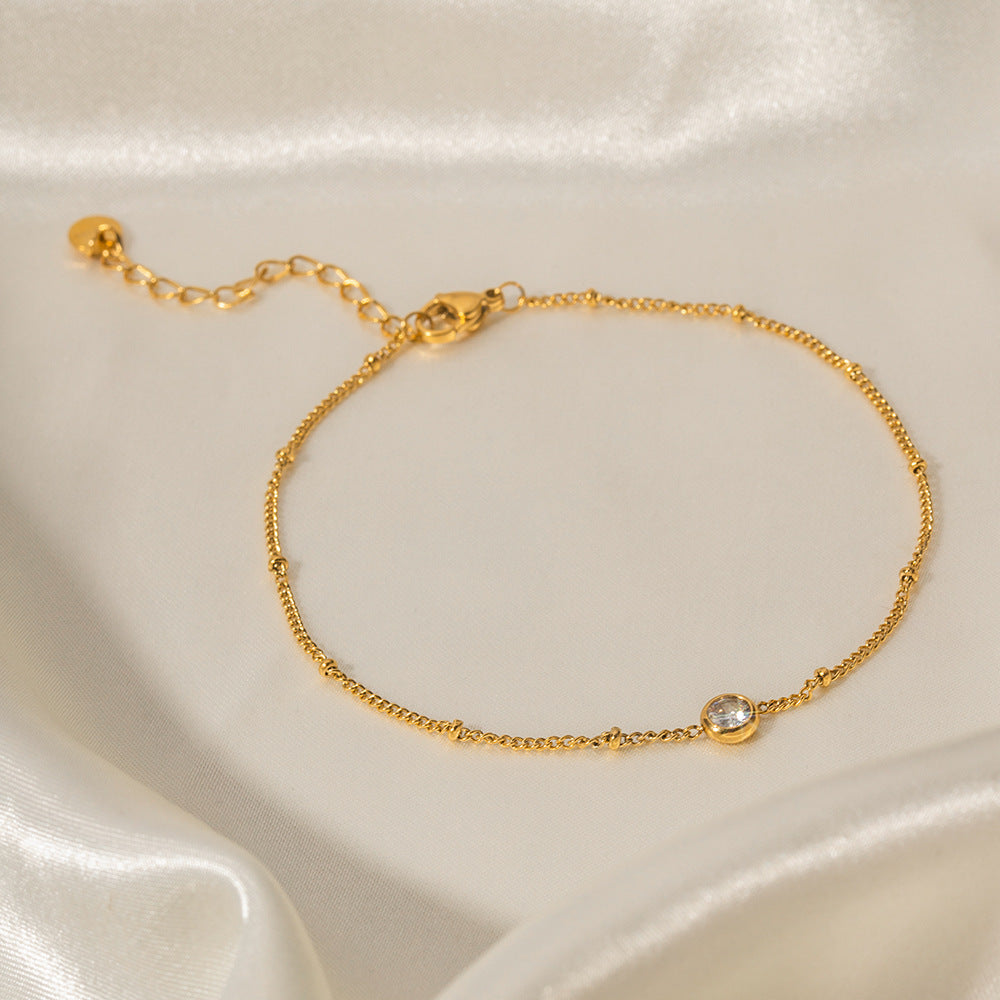 Retro INS-Style Geometric Titanium Steel Anklet with 16K Gold Plating and White Zircon Inlay for Women