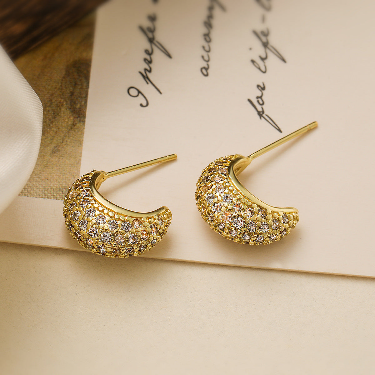 Minimalist Geometric Stud Earrings for Women with Copper Base and 18K Gold Plating, Micro-Paved Zircon Accent