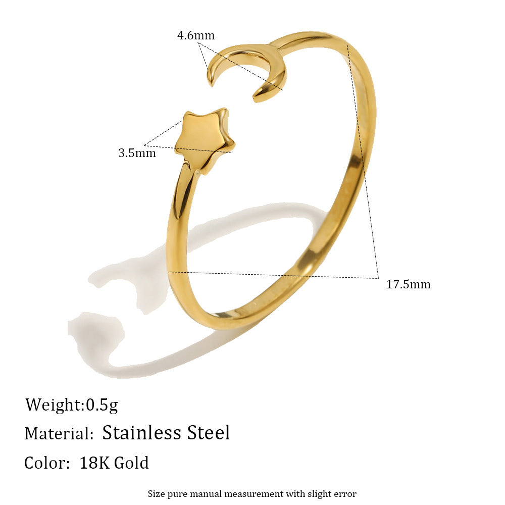 Anillo abierto minimalista de acero inoxidable chapado en oro de 18 quilates con corazón de circonita