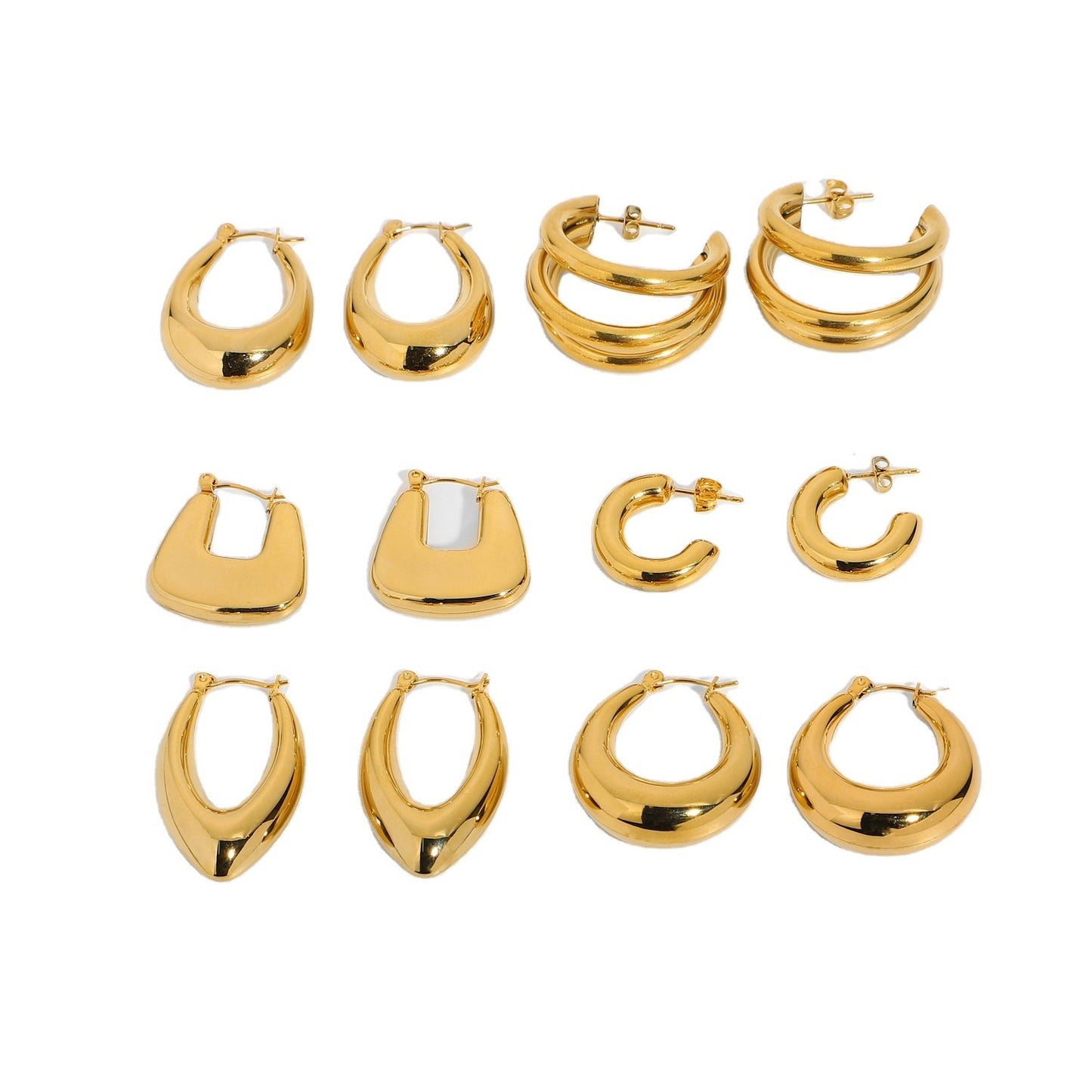 Pendientes de Aro de Acero Inoxidable Geométricos con Acabado Chapado para Mujer, Joyería de Moda Minimalista y Elegante