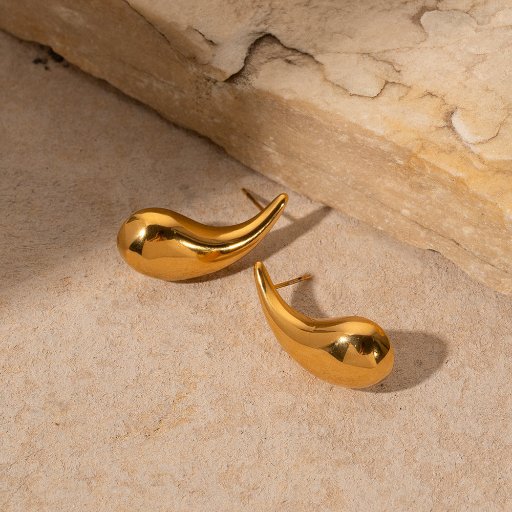 Minimalist Geometric Stainless Steel Earrings with 18K Gold Plating for Women