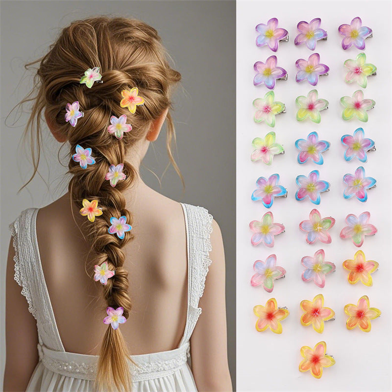 Set di fermagli per capelli a forma di fiocco in stile naturale per ragazze con design floreale sfumato, fermagli a becco d'anatra in resina plastica, accessori per capelli per bambini fatti a mano
