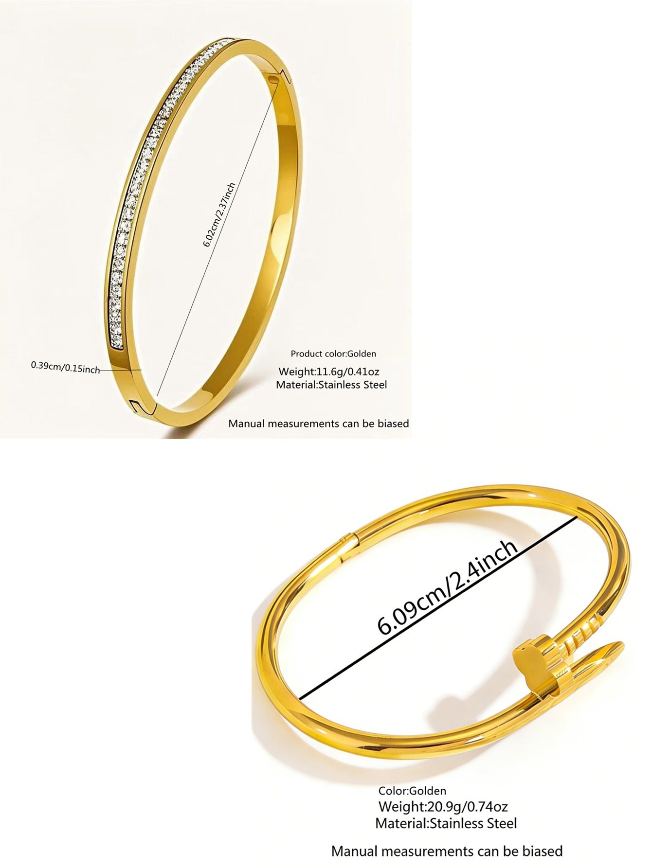 Elegant 18K Gold Plated Stainless Steel Cubic Zirconia Geometric Clover Nail Bracelet