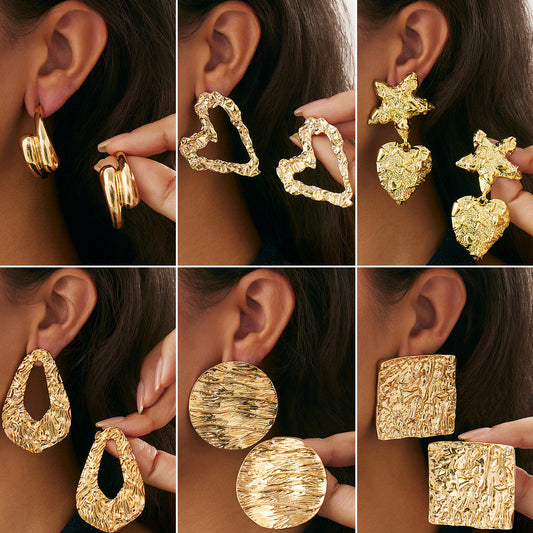 Pendientes de Aleación con Forma Irregular de Corazón y Estrella, Estilo Vintage, con Acabado Galvanizado para Mujer