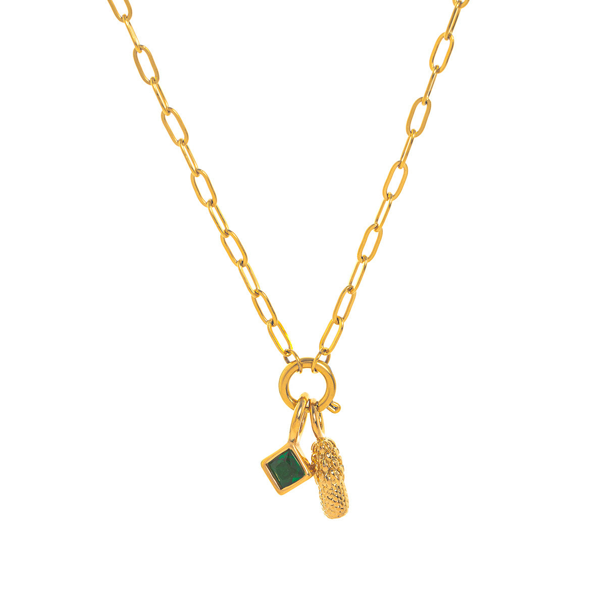 Minimalist Geometric Stainless Steel PVD 18K Gold Plated Cubic Zirconia Charm Bar Necklace